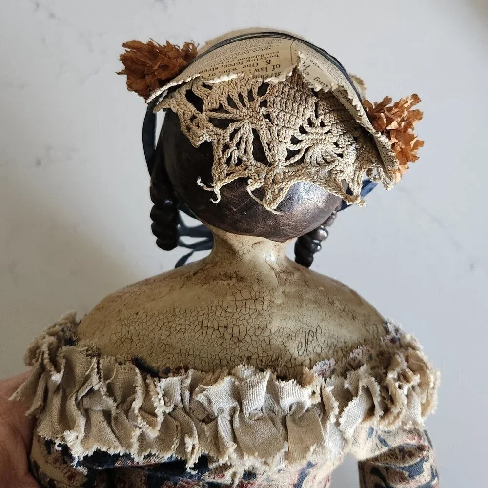 Nicol Sayre Handcrafted Folk Art Doll w/blue ribbon hat
